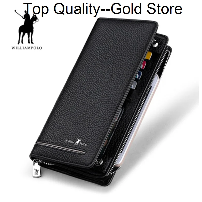 WILLIAMPOLO Luxury Brand Business Men Wallets Genuine Leather Long Purse Male Clutch Bag Credit Card Holder Wallet For 219