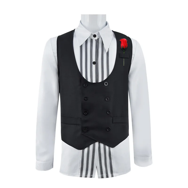 Traje de camisa de nieve de Anime Coriolanus para hombres, traje de Cosplay de Balada, trajes de fiesta de Halloween, camisa de chaleco con accesorios en forma de rosa