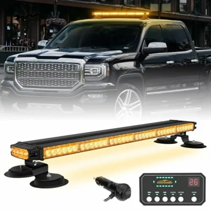 

LED Roof Top Amber Strobe Light Bar Emergency Warning Flashing Safety Hazard Double Side Traffic Advisor Lights Magnetic Mount