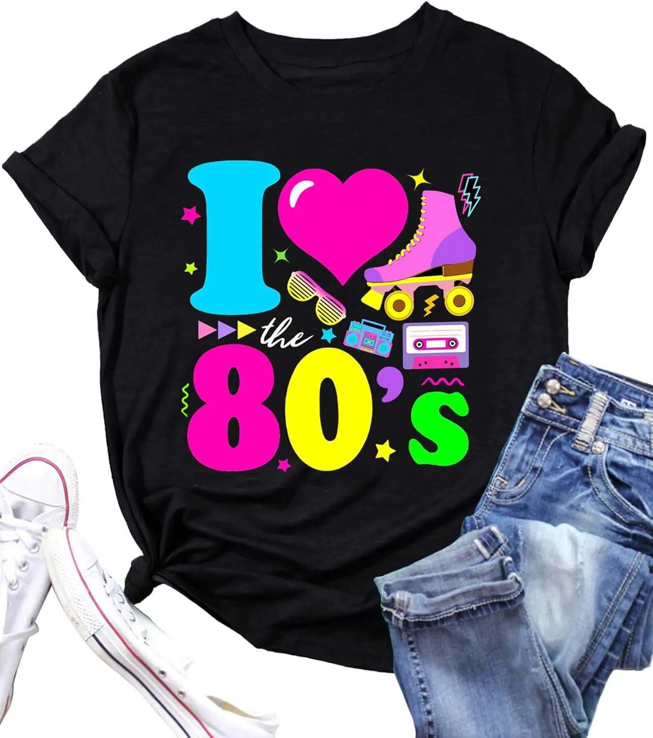 Camisa dos anos 80 para mulheres eu amo os anos 80 camiseta vintage 80s roupas de música festa 1980 camiseta blusa de manga curta tops
