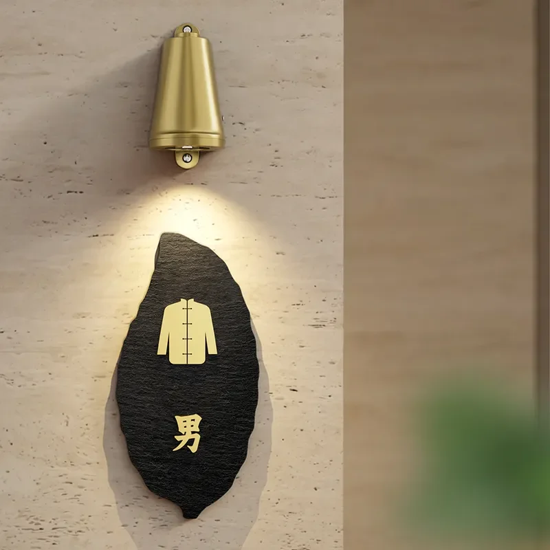 Modern Round Black Stone Bathroom Sign Elegant Hotel Restaurant Restroom Indicator Public Toilet Directional Plaque
