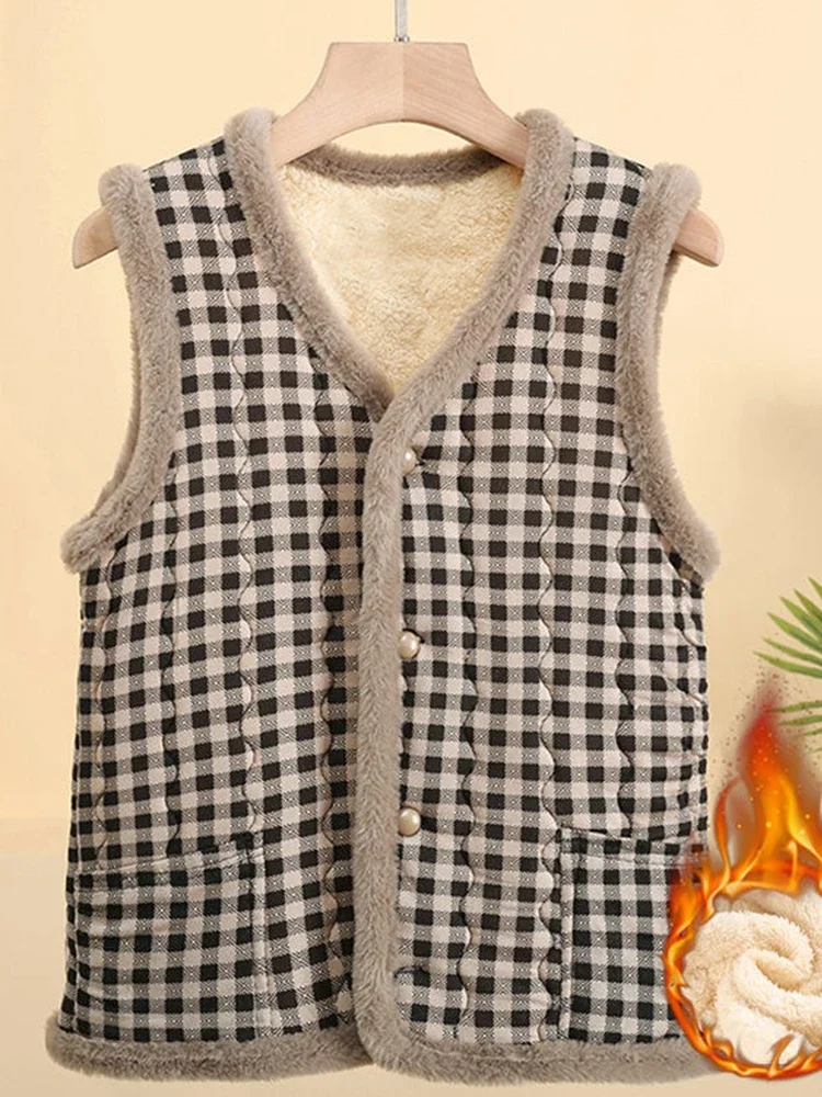 Vest Women Autumn and Winter Fleece-lined Thickened Small Waistcoat Mother Close-Fitting Inner Wear Slim fit Vest Middle-Aged