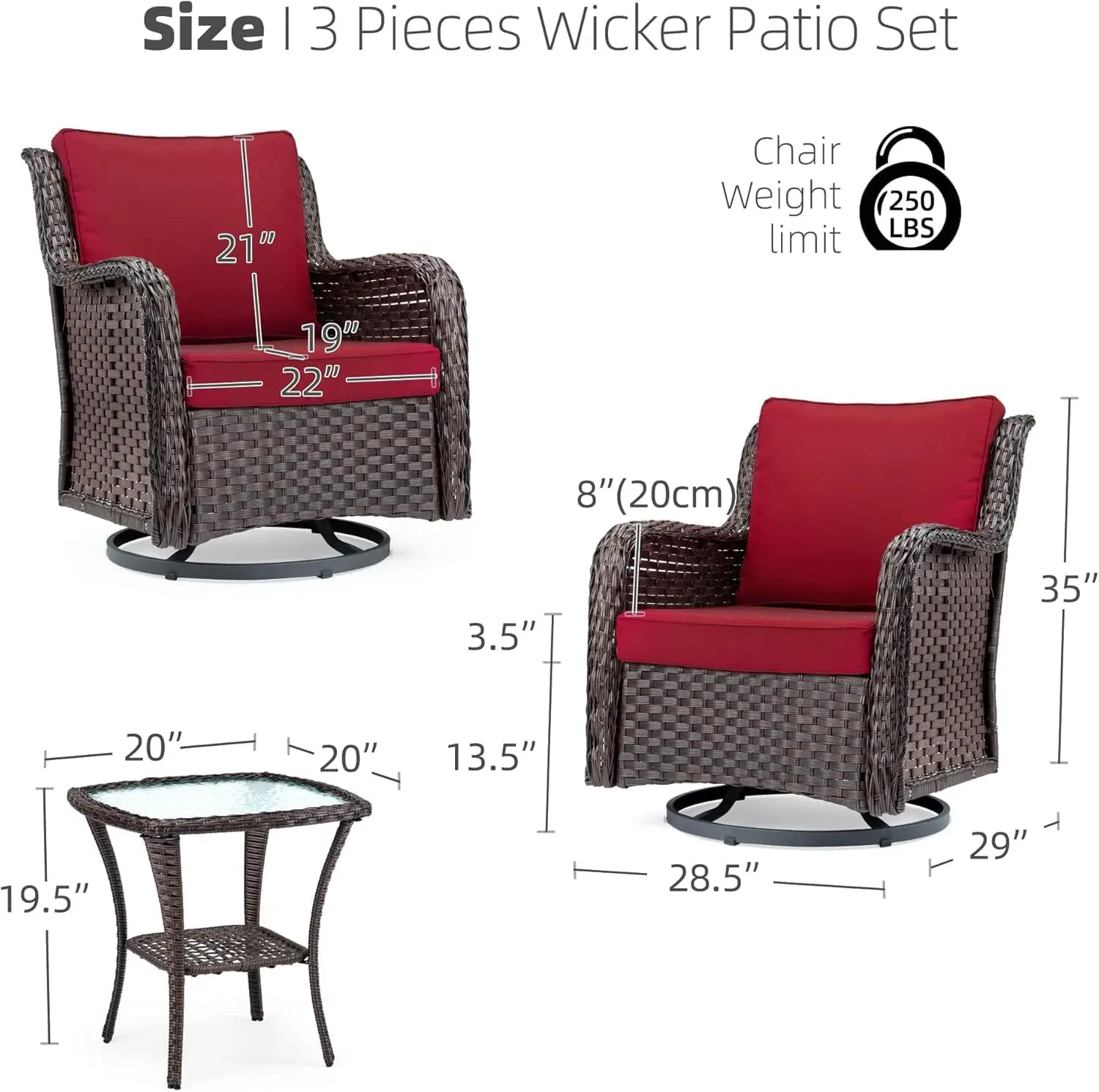 3-Piece Outdoor Wicker Rocking Chair Set with Side Table 2