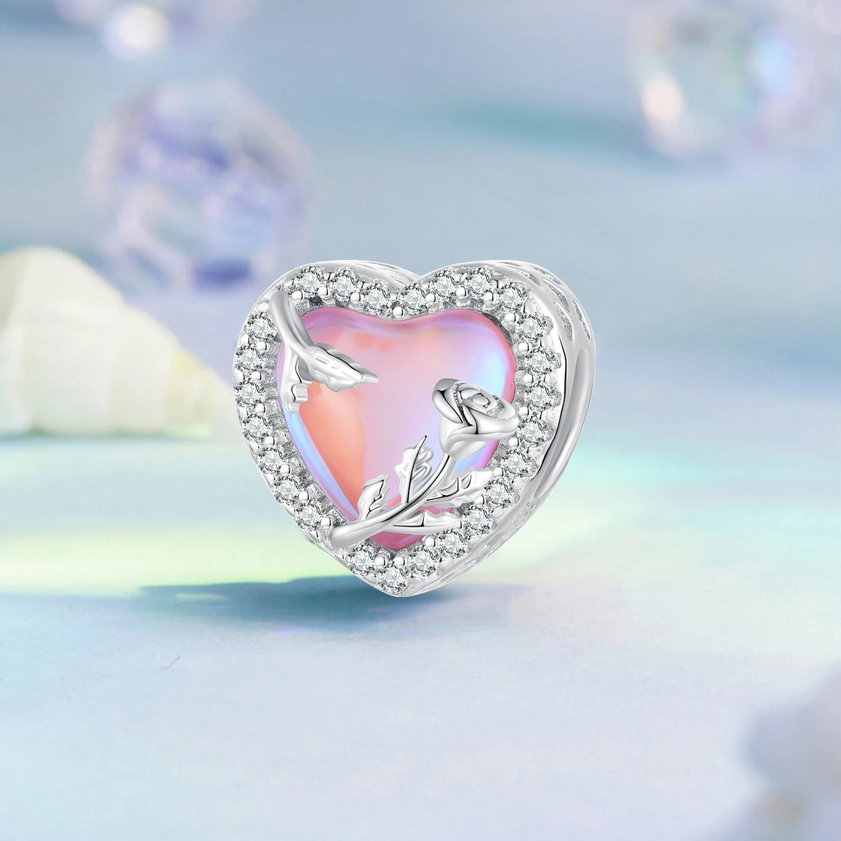 Wostu 925 prata esterlina colorido oceano estrela do mar redondo coração charme borboleta murano grânulo de vidro caber pulseira original presente diy