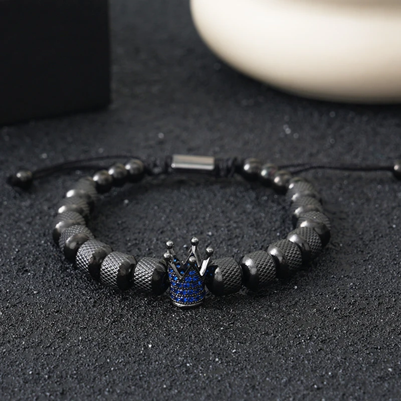Luxury Stainless Steel Beads Crown Charms Man Bracelet Jewelry Gift