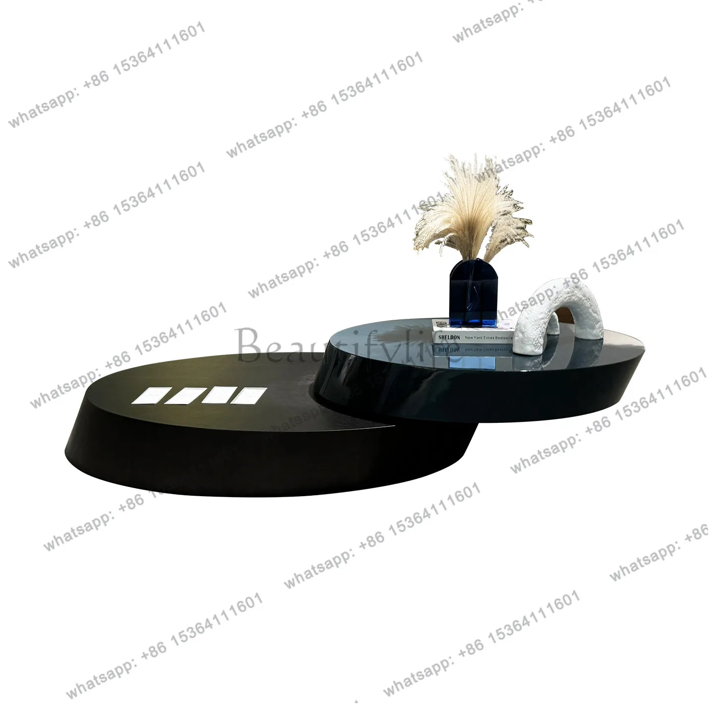 

2026 minimalist light luxury medieval style round multi-functional rotating coffee table