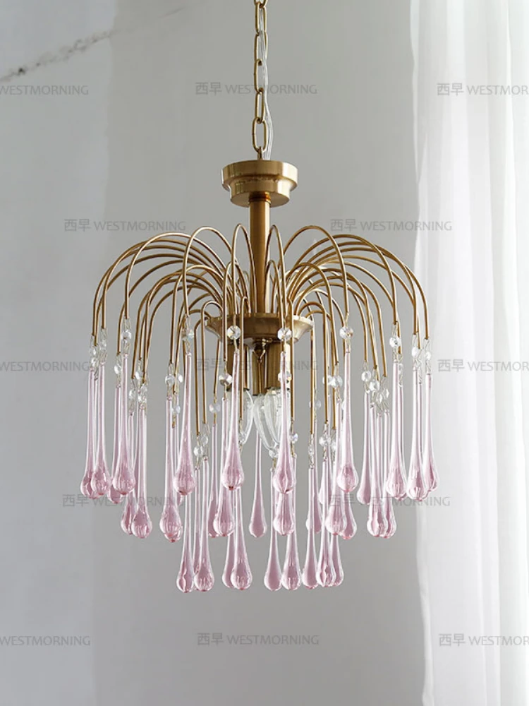 hj Retro Italian Water Drop Glass Chandelier Classical Living Room Bedroom Aisle Hallway Cloakroom Lamp