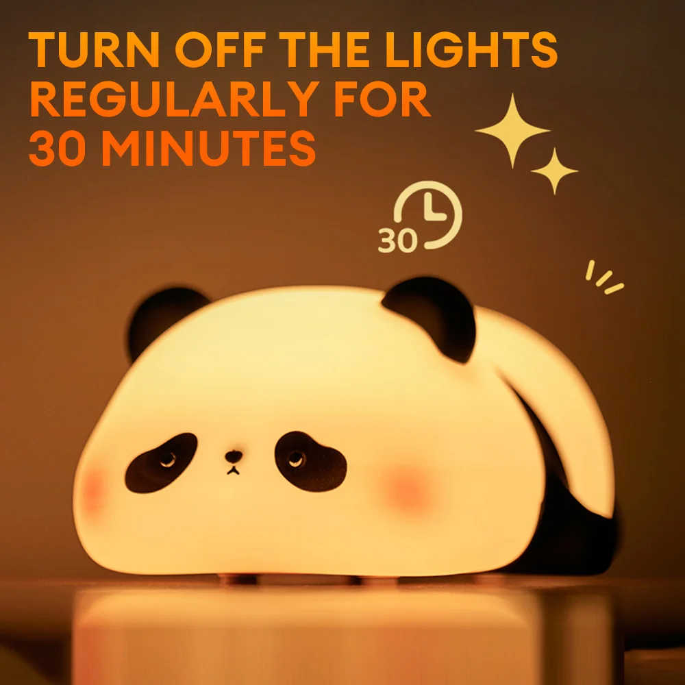 Desenhos animados Silicone Panda Night Light, Toque escurecendo luz de cabeceira, Lâmpada de sono do bebê recarregável, Lâmpada de mesa animal, Timing Pat Light