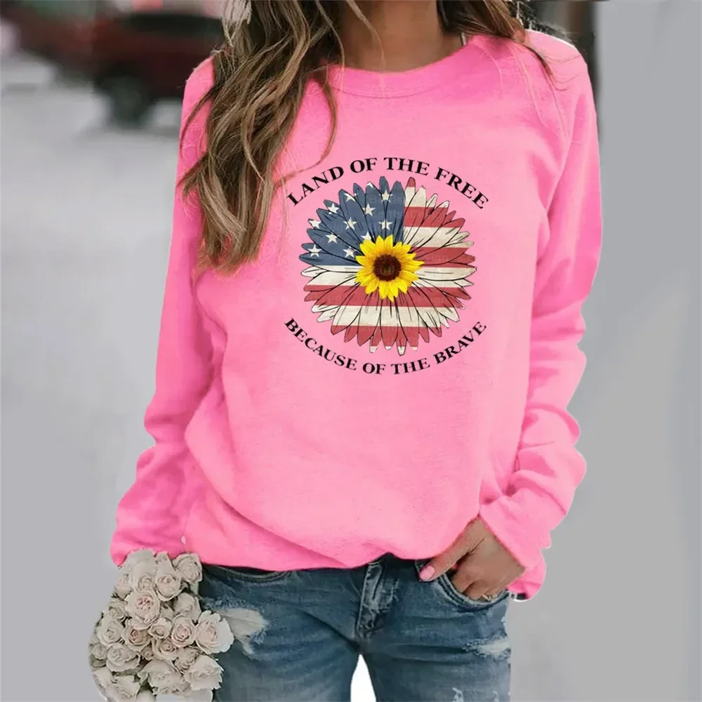 Europe and United States Sunflower Print Pattern Long Sleeve Round Neck Hoodie Women's Wear Sweatshirt  Streetwear Women