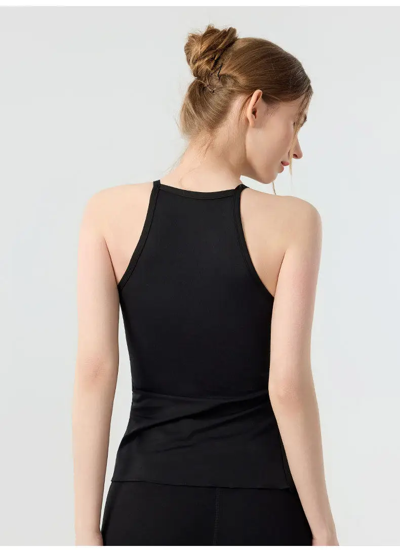 Damen Yoga-Top ohne Ärmel mit Schlitzen und Brustpolstern für Fitness, Gym und Pilates, Sommer-Sportbekleidung – Detail 7