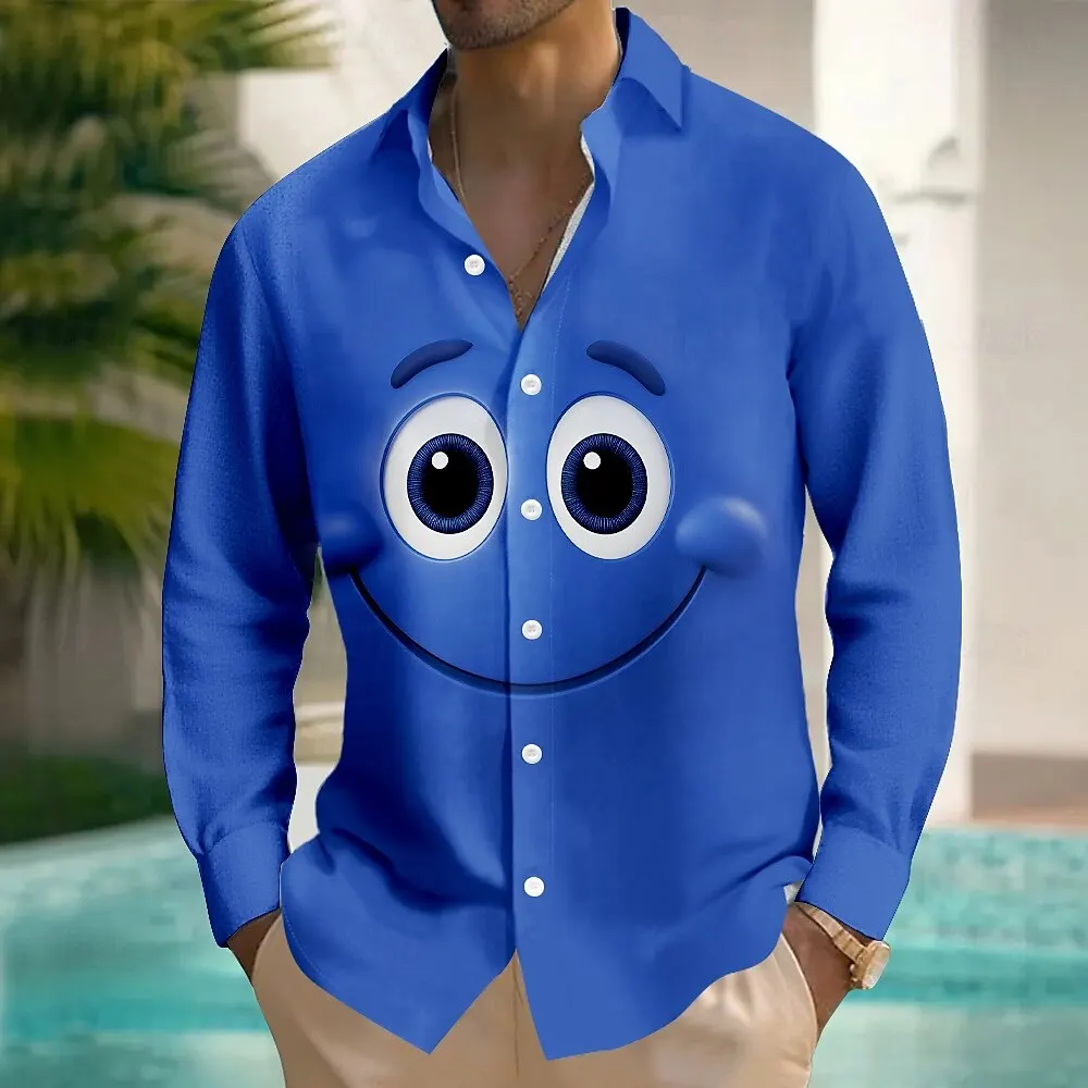 

Men's Cartoon Funny Smile Face Shirt Button Up Shirt Long Sleeve Fashion Casual Outdoor Daily Streetwear Spring Fall Turndown
