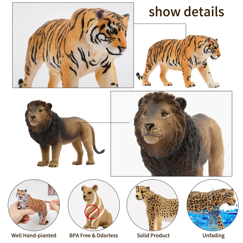 8 Uds simulación León Tigre leopardo selva Animal modelo juguete Mini figuras de jirafas muñecas figuras de acción juguetes niños conjunto regalo