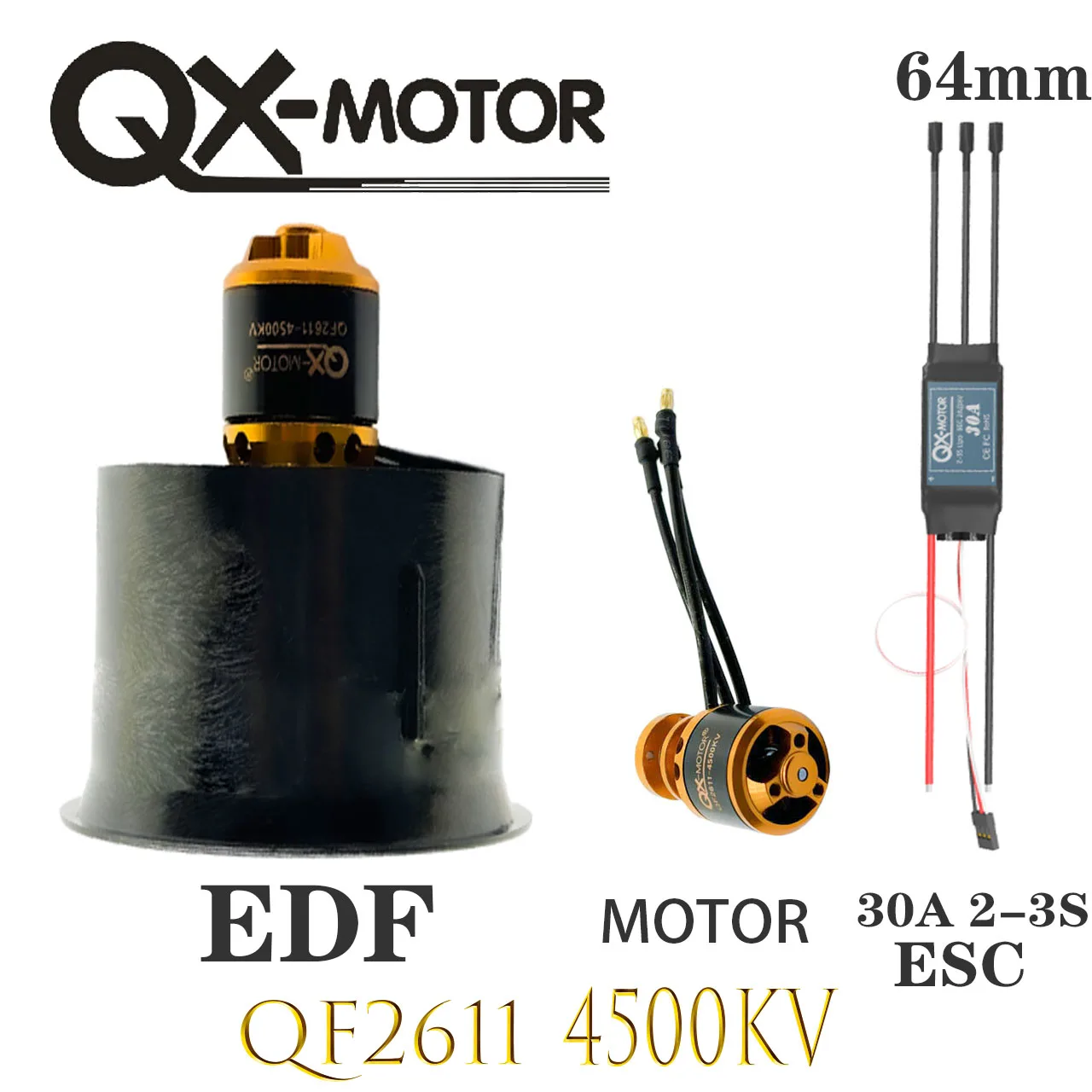 QX-MOTOR 64mm EDF 5 łopatek wentylator kanałowy QF2611(2011)-4500KV bezszczotkowy silnik z 30A ESC dla części do samolotów zabawkowych