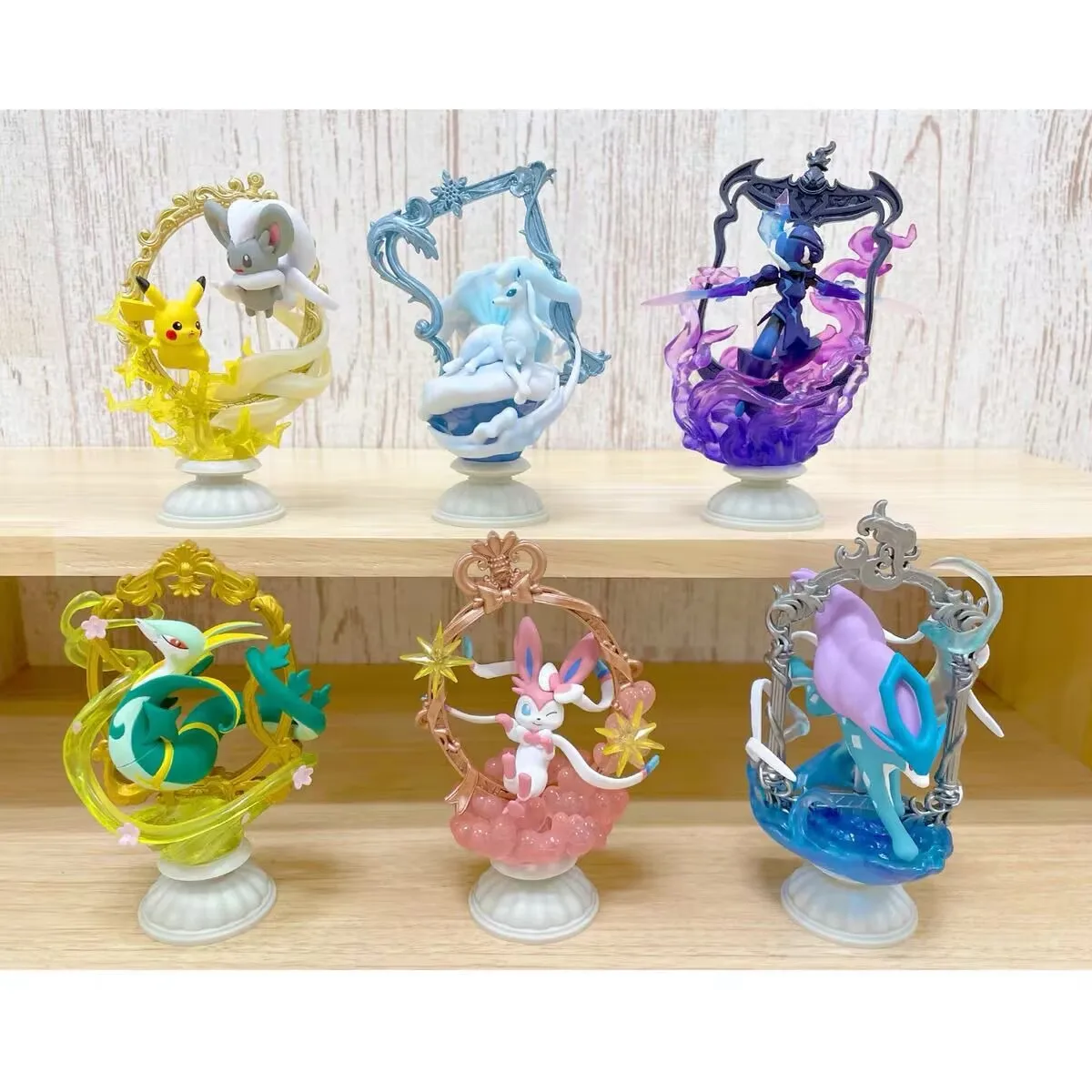 Genuine Re-Ment Pokemon Figures Decorative Frame Collection Alolan Ninetales Ceruledge Serperior Pikachu Suicune Sylveon Gift