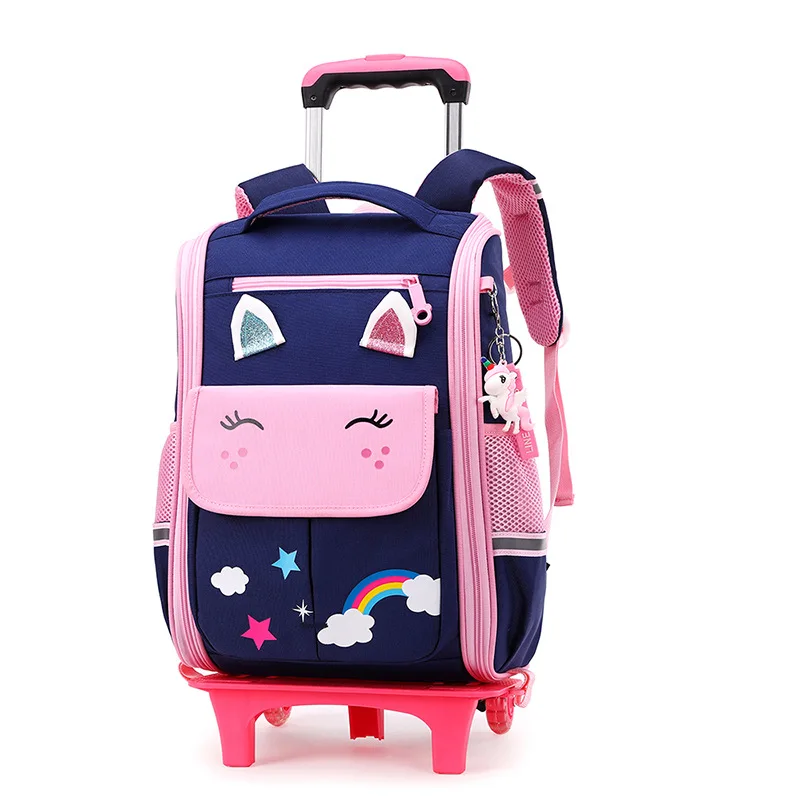 Amiqi School Wheeled Backpack For Girls School Trolley Bag Wheels Lunch Bag Rolling Backpack Bags For Kids Wheeled Bags Mochila