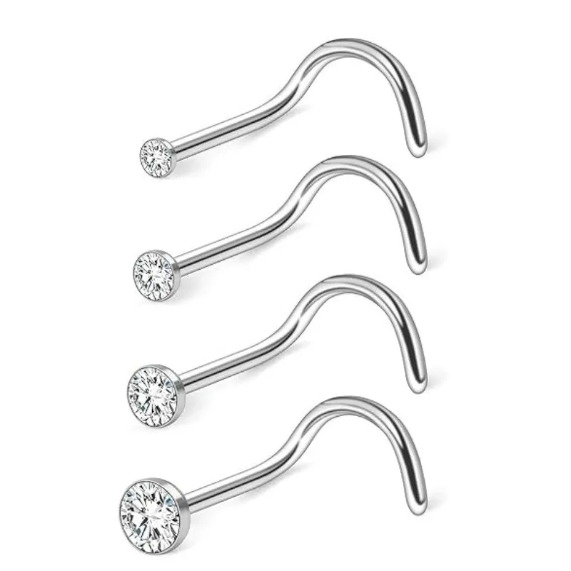 4 piezas de 20G, 1,5-3 mm, joyas con incrustaciones de diamantes CZ transparentes, pendientes de rosca para la nariz, aros para la nariz, joyería para perforaciones en el labio, el trago y la cartilla.
