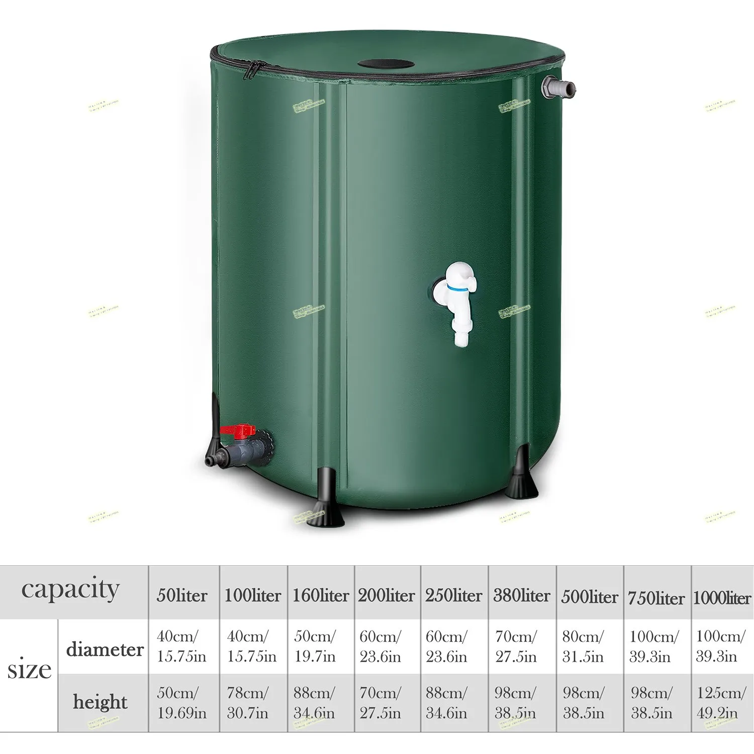 PVC Portable Collapsible Rain Barrel Portable Water Storage Tank Rainwater Collection System Downspout Water Watering Irrigation