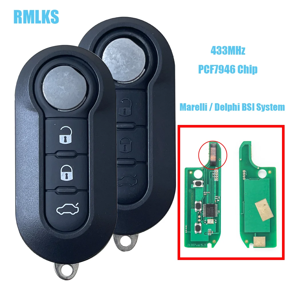 Remote Car Key For Fiat 500 500L Punto Florino Doblo Qubo Punto Evo Grande Punto 433MHz Marelli Delphi BSI System PCF7946 Chip