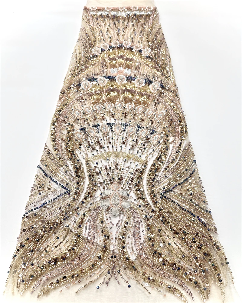 African Sequins Stones Lace Fabrics 2025 High Quality French Embroidery Groom Lace Fabric For Nigerian Wedding Sewing