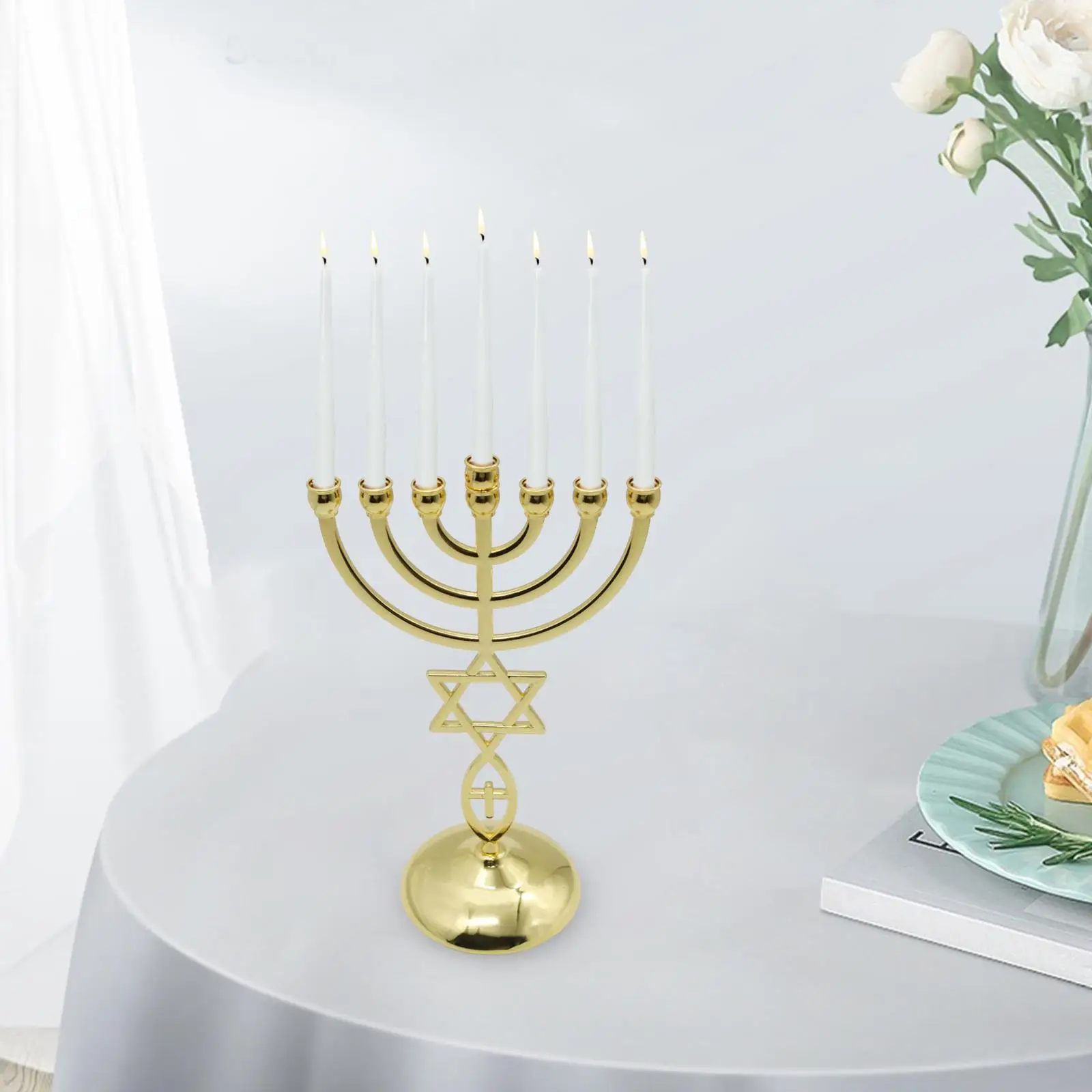 Candelabra Menorah Candlestick Holder 7 Branch 8.3inch Tall Antique Designed