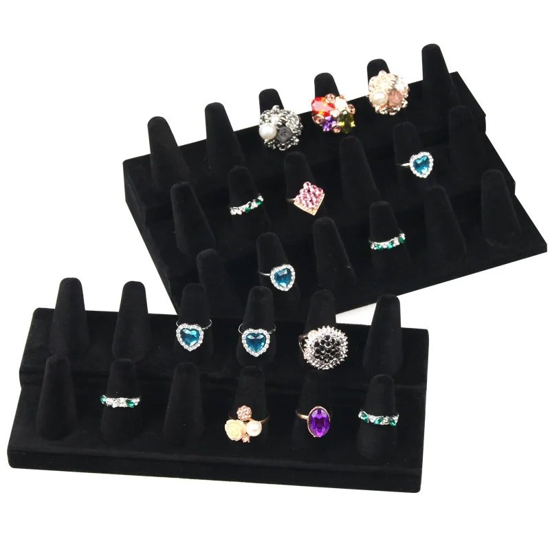 

Black Velvet Resin Ring Display Stand 5/12/18 Finger Cone Holder Jewelry Organizer Storage Showcase for Store Countertop Decor