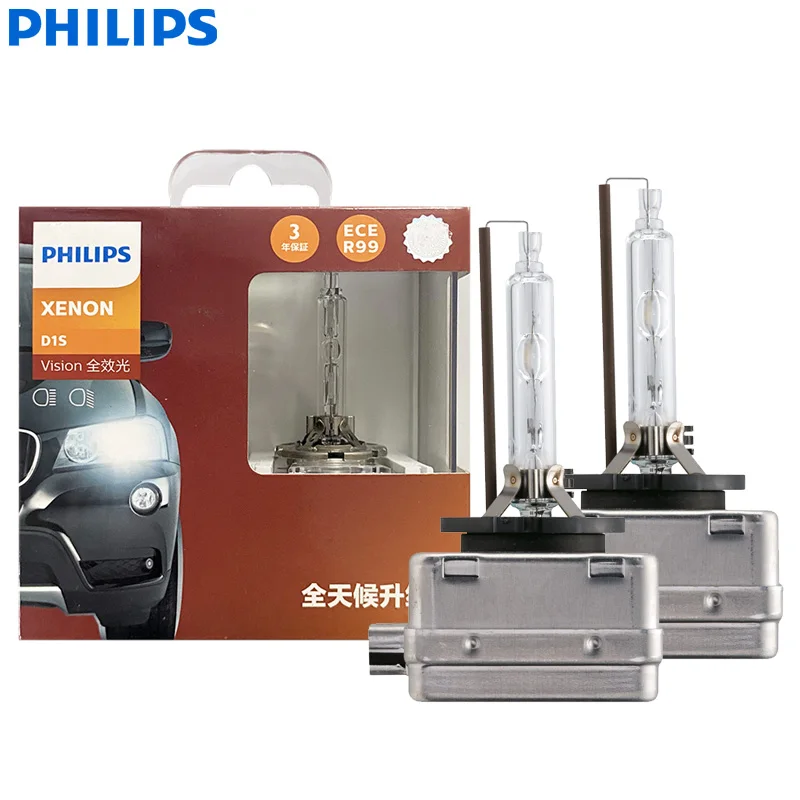 

Ксеноновые лампы для автомобильных фар Philips Vision D1S 35W HID 4300K, оригинальные, белый свет, стандартная лампа, производство Германия, 85415VIX2, пара.