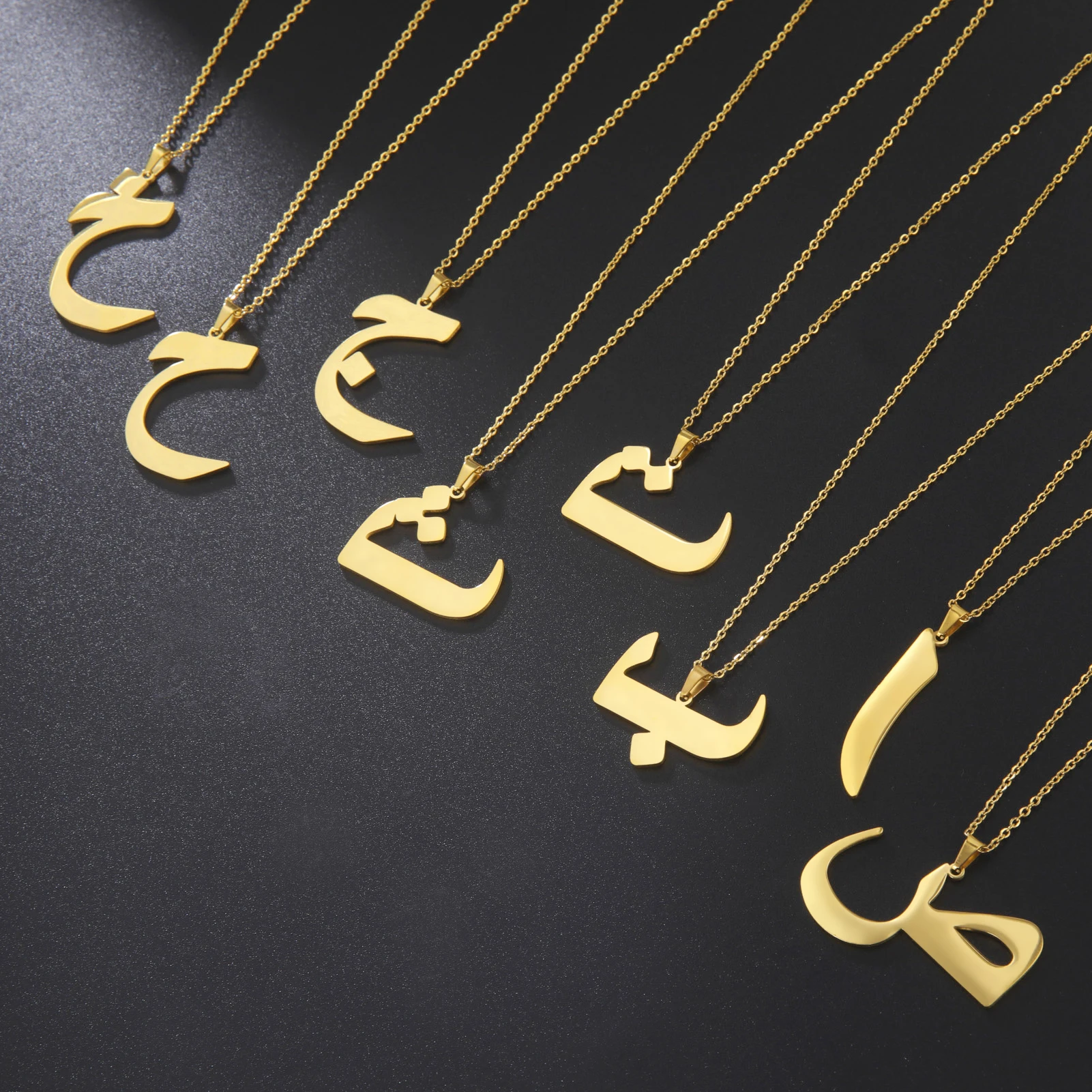 VASSAGO Arabic Alphabet Necklace Vintage Stainless Steel Letter Pendant Necklace Jewelry Personalized Arabic Jewelry Gift