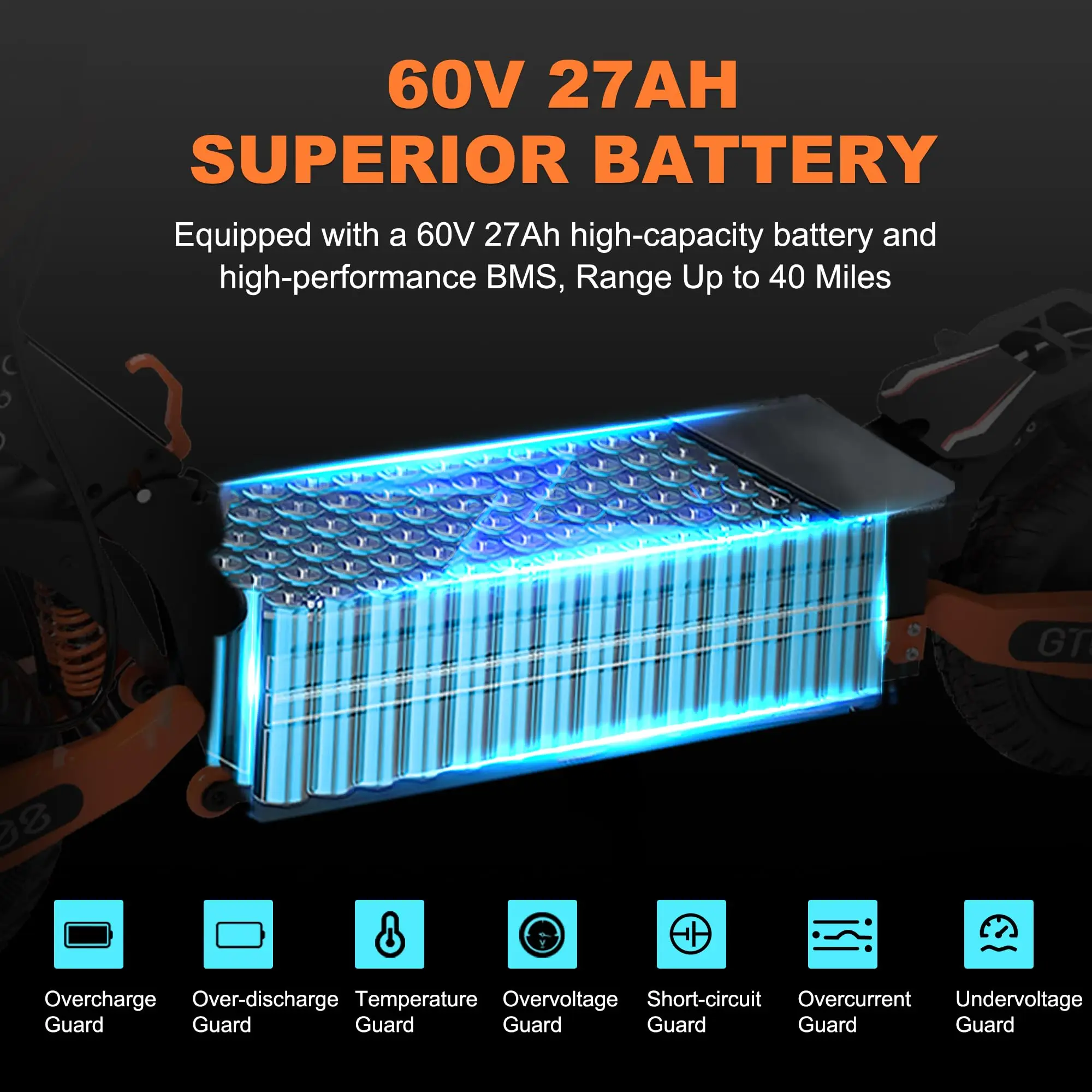 GT08 5600 واط سكوتر كهربائي للكبار محرك مزدوج السرعة 50MPH ، 60V27AH ، 11 بوصة على الطرق الوعرة الإطارات الرياضة للطي eScooter مع مقعد
