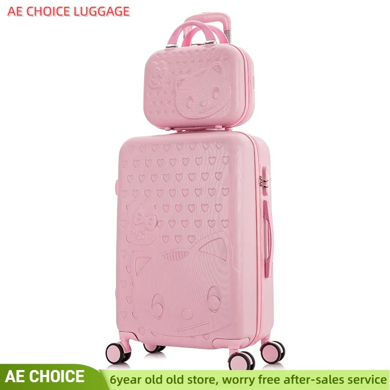 

20''24/28‘’Travel suitcase on wheels Trolley luggage set cartoon Cat rolling luggage Women carry ons suitcase cabin trolley case