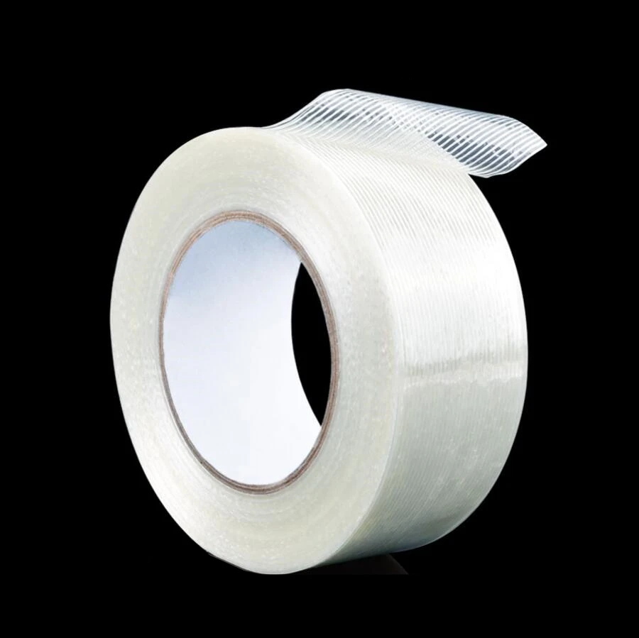 25M Strong Glass Fiber Transparent Striped Single Side Adhesive Tape Industrial Strapping Packaging Fixed Seal Tape