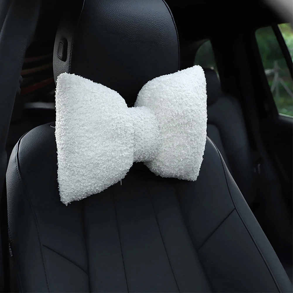 

Car Headrest Waist Pillow Bowknot Lamb Wool Warm Neck Pillow Winter Car Driving Home Travel Goods Lumbar Pillow