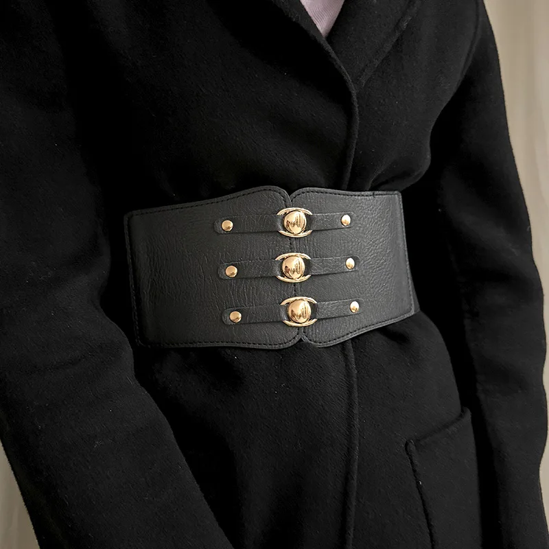 Circular Dots Elastic Black Corset Belt Female Wide Stretch Cummerbunds Camel Designer Belts For Women Punk Gothic Y2K Waistband