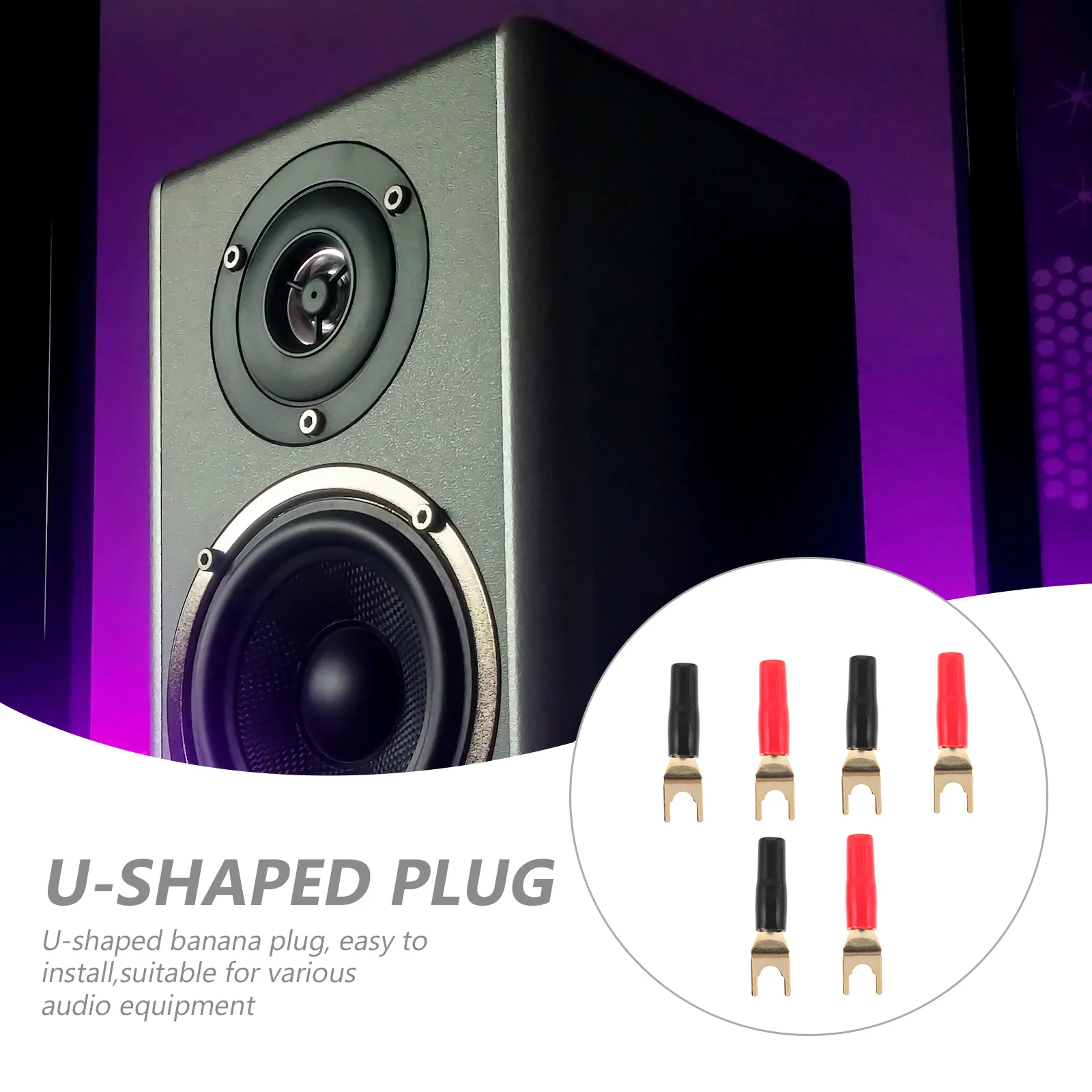 

6Pcs Audio Cable Plug Adapter Speaker Connector U-Shaped Fork Gold Plated Copper Material Secure Connection for