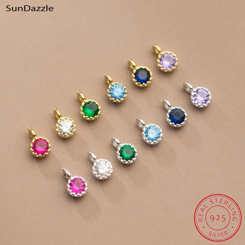 

2pcs Genuine Real Pure 925 Sterling Silver Pendants Colorful Cubic Zircon Round Suspension DIY Jewelry Making Findings