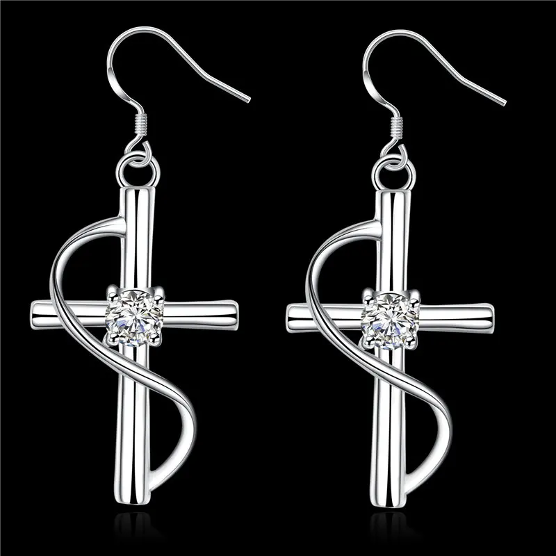 New 925 Sterling Silver 53MM Exquisite Cross Zircon Women Earrings For Fashion Charm Wedding Gift Party Jewelry Wholesale