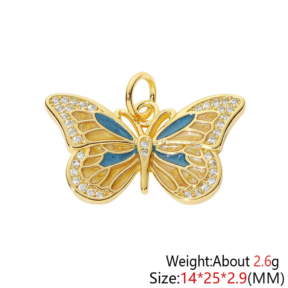 18K Real Gold No-fading Colorful Butterfly Enamel Pendant for Women Charm Luxury Handwork Supplies Zircon Handicraft Making 2023