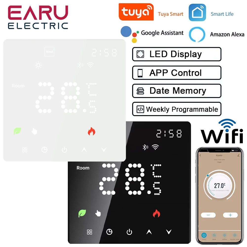 Termostato inteligente Tuya WiFi, calefacción de suelo eléctrica TRV, caldera de Gas y agua, control remoto por voz y temperatura para Google Home Alexa