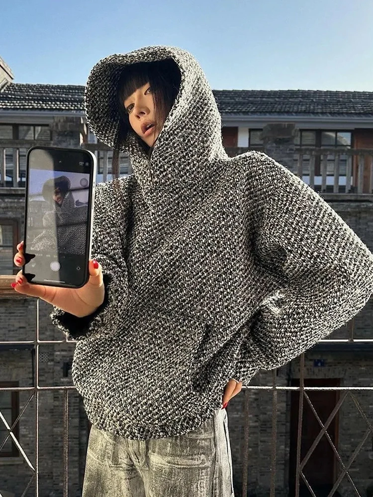 

Y2K уличная одежда свободные толстовки женские с длинным рукавом винтажные повседневные толстовки с ленивым ветром американские ретро карманные мешковатые пуловеры