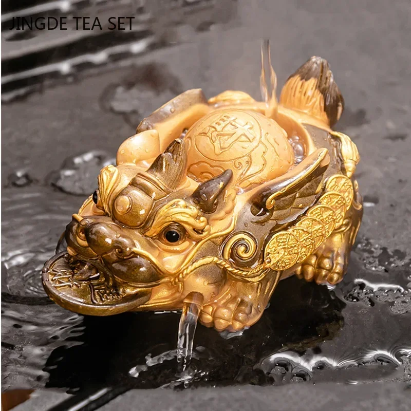 Resin Color-Changing Tea Pet Toad Figurine Statue Ornament Boutique Tea Table Decoration Office Desktop Lucky Decor Crafts