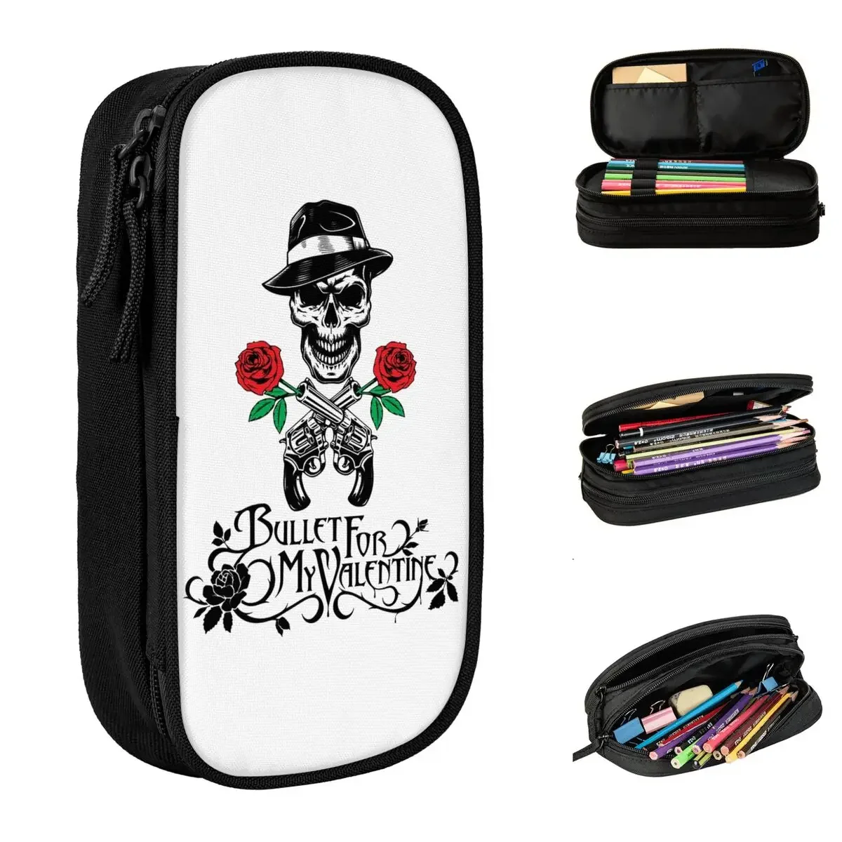 Bullet For My Valentine Pencil Cases Skull Music Pen Box Bags Student Big Capacity Students School Gift Pencilcases