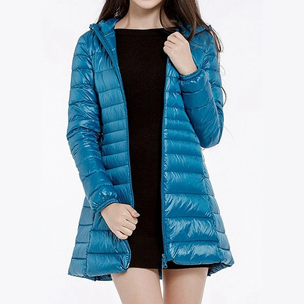 Women's Casual Long down Jacket Autumn Winter Solid Color Zipper Hooded Basic Daily Long Sleeve Outerwear