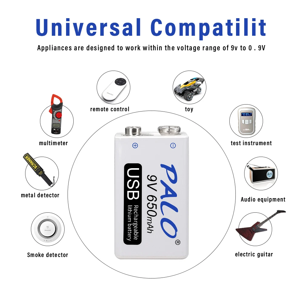 PALO 9V akumulator litowo-jonowy 6F22 9V USB ładowanie bateria litowa 9V do wykrywacza metalu KTV mikrofon zabawka multimetr