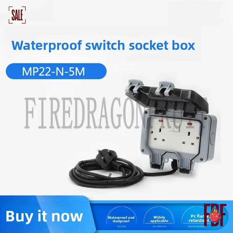 

IP66 Outdoor Weatherproof Socket British UK LED Indicator Rainproof Charging Strip Power Strip