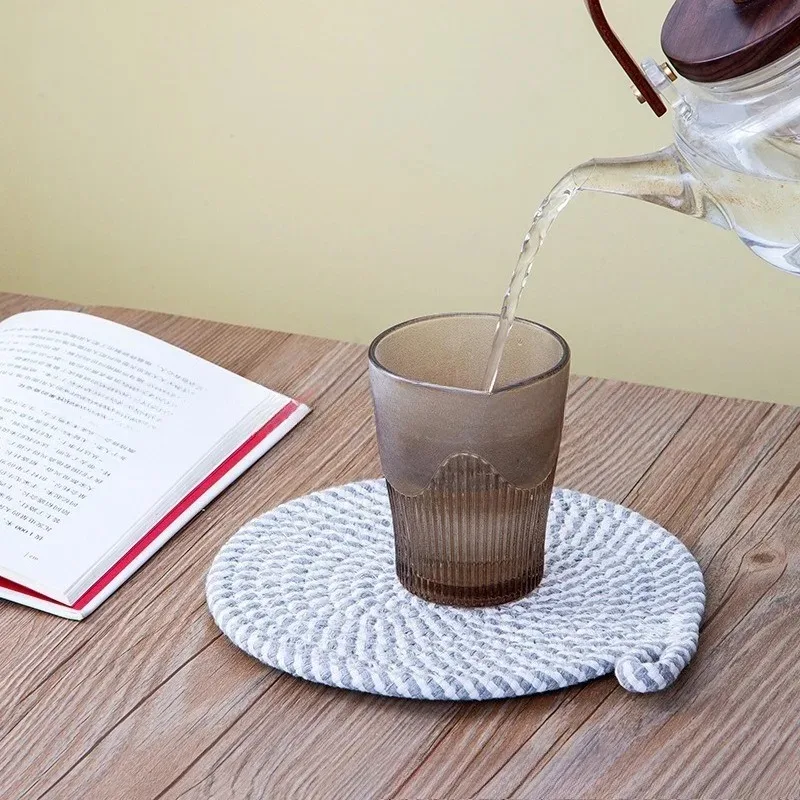 Novas porta-copos resistentes ao calor, pote feito de algodão, porta-copos redondos de 20 cm, tapete redondo para cozinha, tigela, panelas, conjunto de 4