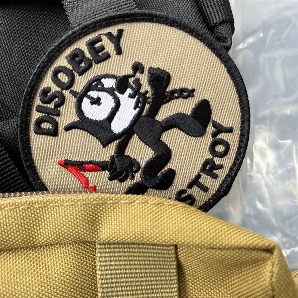 Disobey Destroy  Anarchist Black Cat Bloodblade Embroidered Patches Tactical Morale Badge Backpack Hook and Loop Sticker