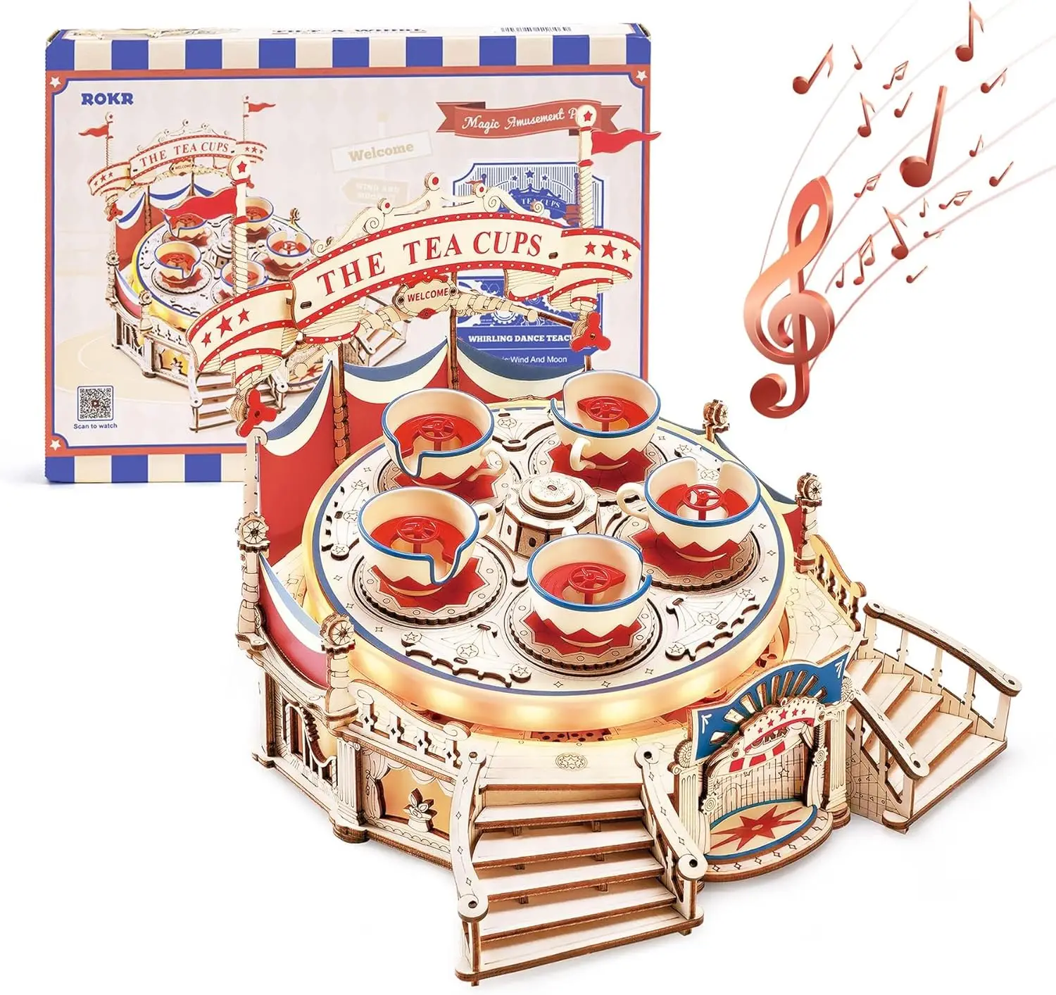 

Музыкальная шкатулка ROKR Tilt-A-Whirl DIY, 3D деревянный пазл с LED-подсветкой и музыкой, конструктор для взрослых, 3D-головоломка EA04