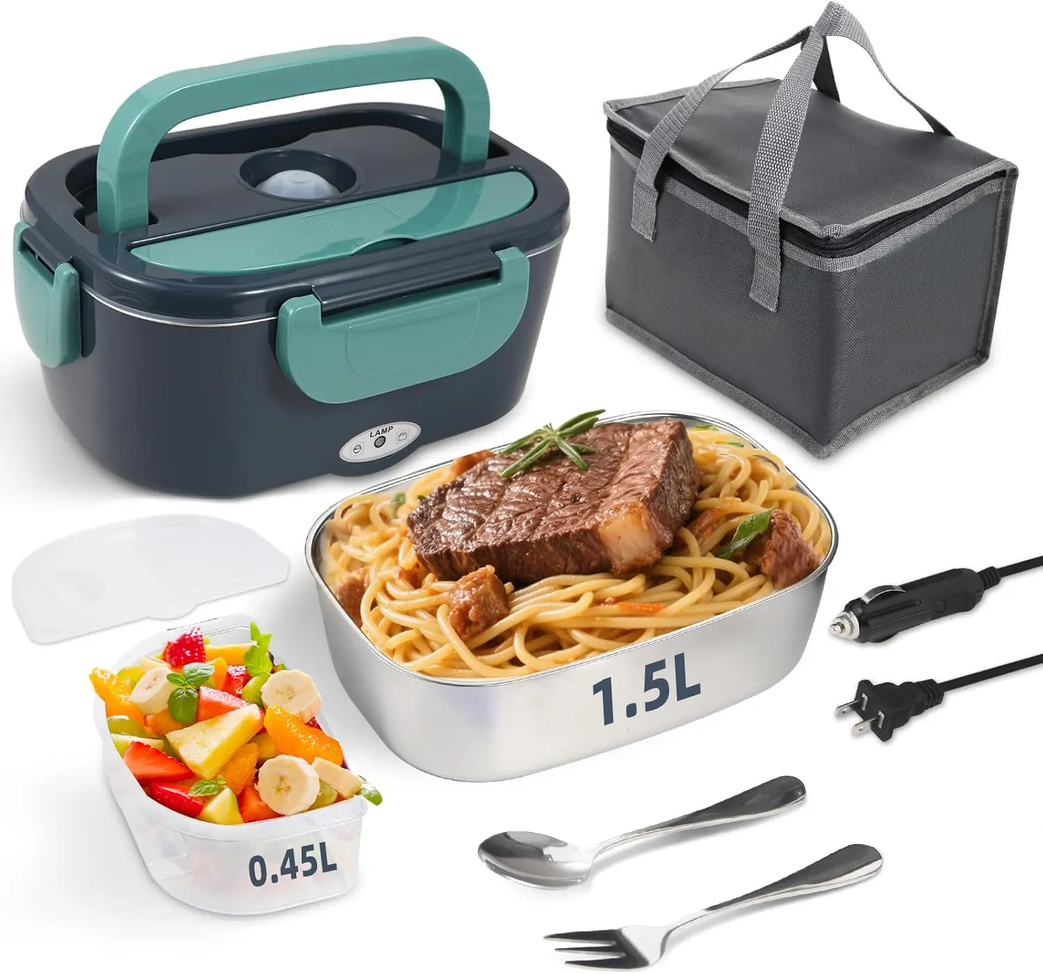 

Электрический подогреватель для ланч-боксов, 60 Вт, 1,5 л, портативный подогреватель еды, 12/24 В/110-230 В для автомобиля, работы, путешествий