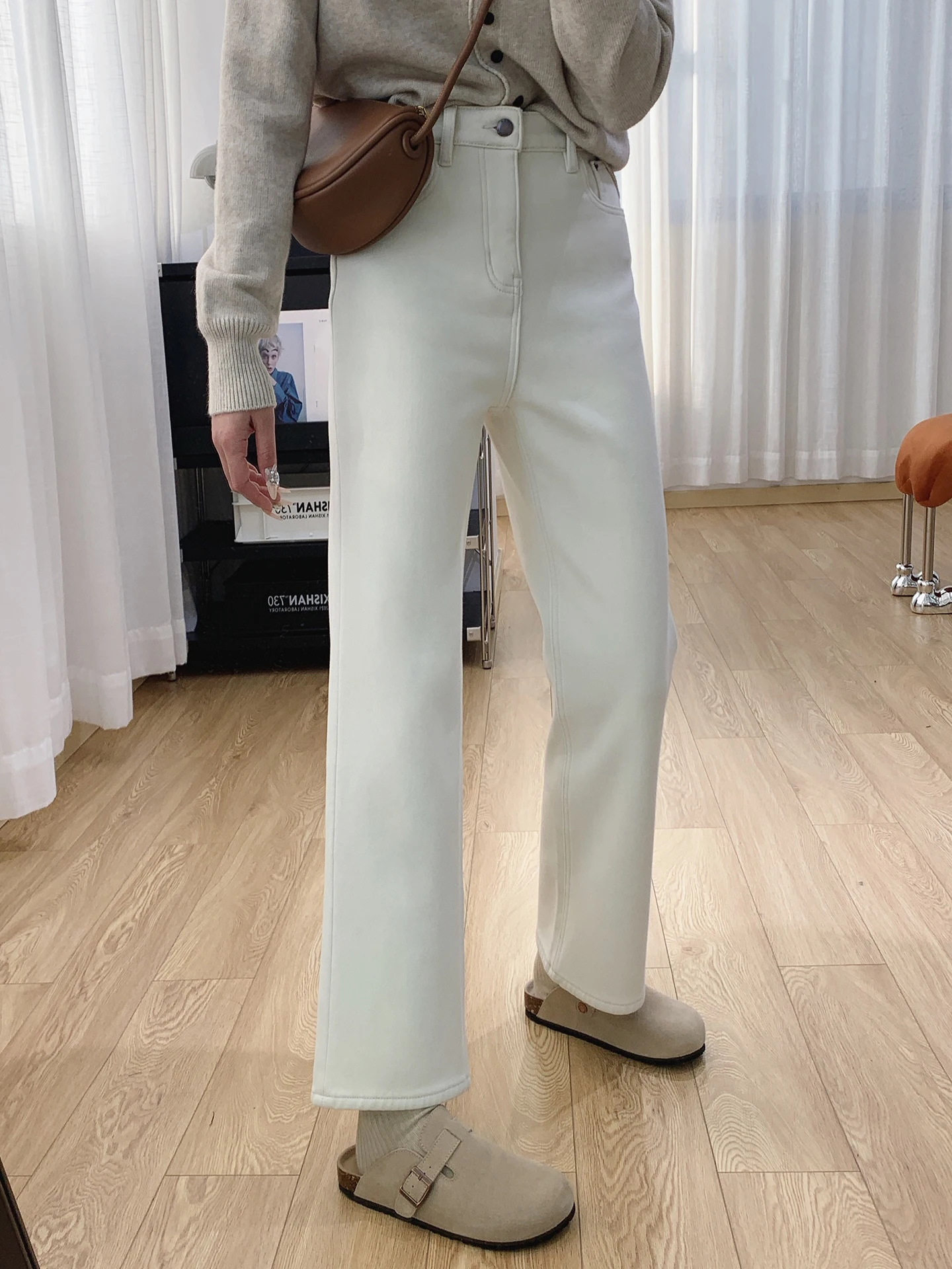 

Женские джинсы с высокой талией, утепленные, прямого кроя, новые, осенне-зимние, из хлопка, стрейч, повседневные, с вышивкой