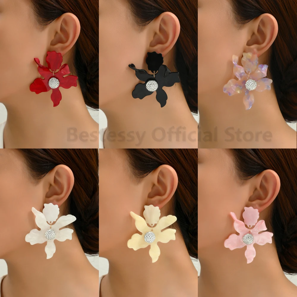 Cute Romantic Flower Petal Decor Drop Earrings For Women Korean Fashion Summer Party Beach Statement Jewelry Exaggerated Pendant