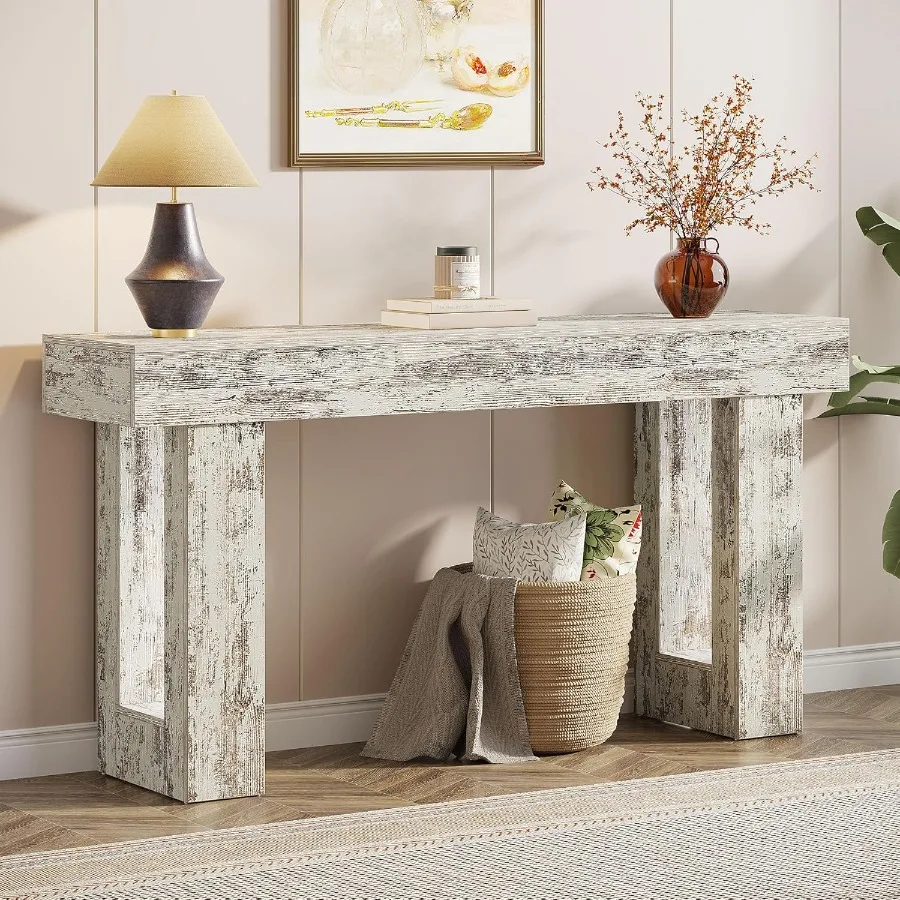 63-Inch Long Console Table Wooden Rectangular Sofa Table Behind The Couch Farmhouse Entryway Table for Entrance Hallway Living